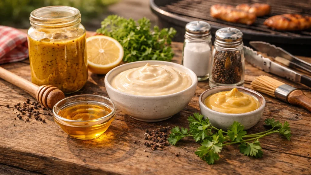 Ingrediënten voor honing-mosterdsaus volgens oma’s recept