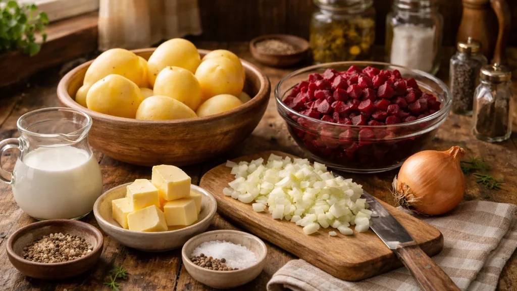 Ingrediënten voor rode bieten stamppot volgens oma’s recept