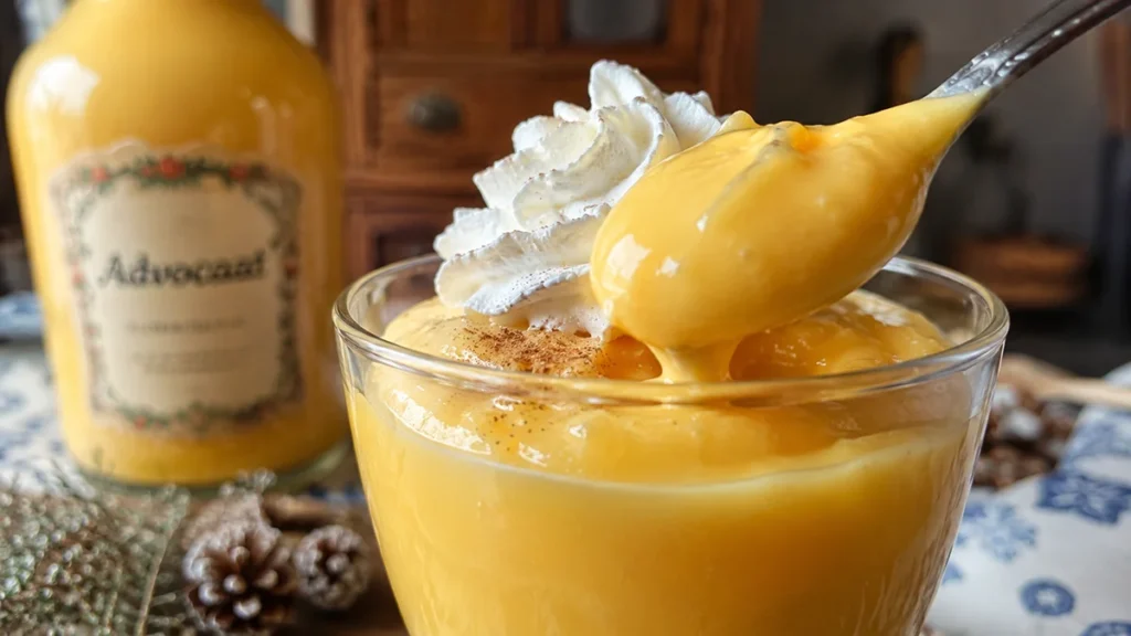 Detail van romige zelfgemaakte advocaat met slagroom