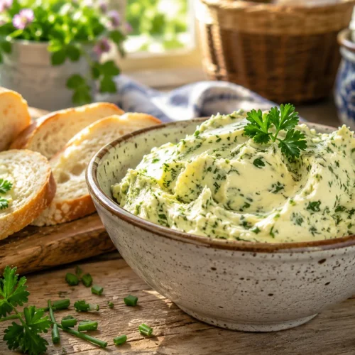 Oma's kruidenboter met verse kruiden en stokbrood
