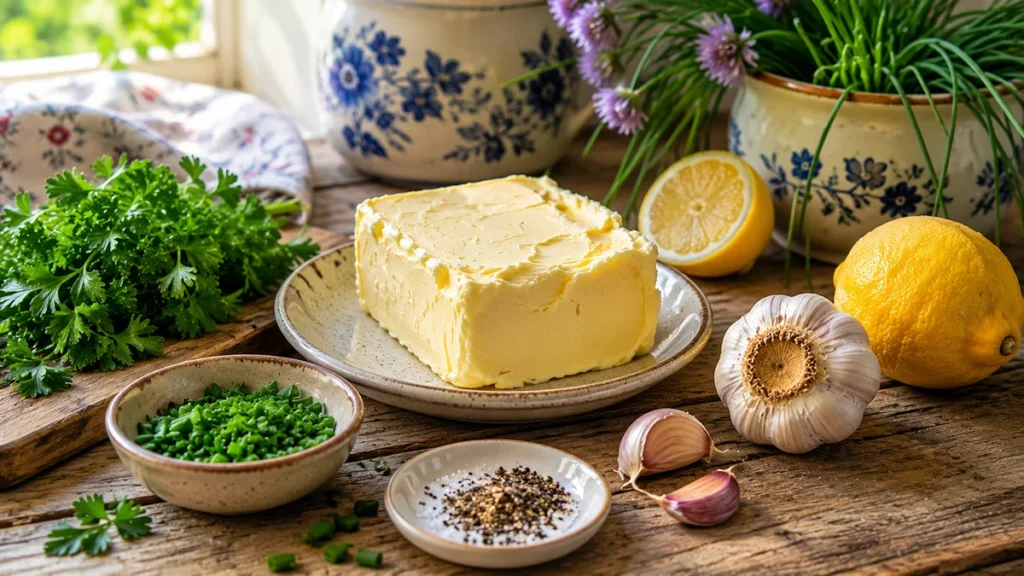 Ingrediënten voor zelfgemaakte kruidenboter volgens oma's recept