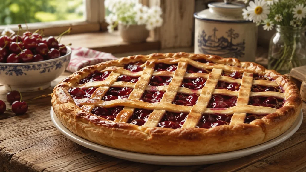 Ouderwetse kersenvlaai volgens klassiek recept van oma