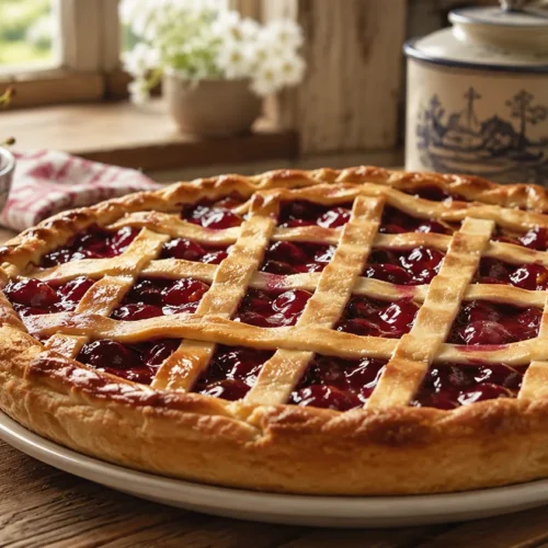 Ouderwetse kersenvlaai volgens klassiek recept van oma