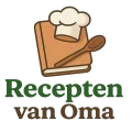 Logo voor Recepten van Oma. Een schriftje met een koksmuts en pollepel.